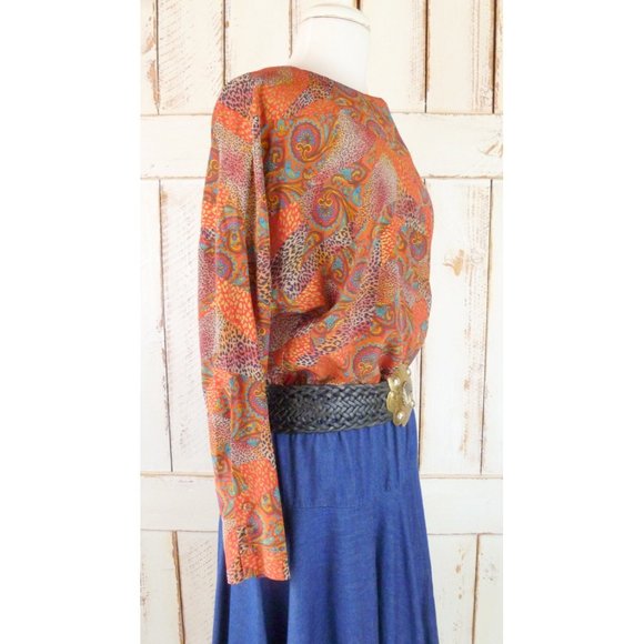 Vintage red brown paisley animal print secretary blouse - Picture 2 of 4